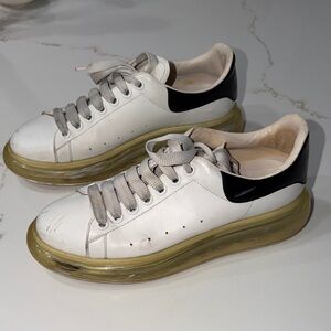 Alexander McQueen White  & Black Leather Sneakers Transparent Rubber Sole 41